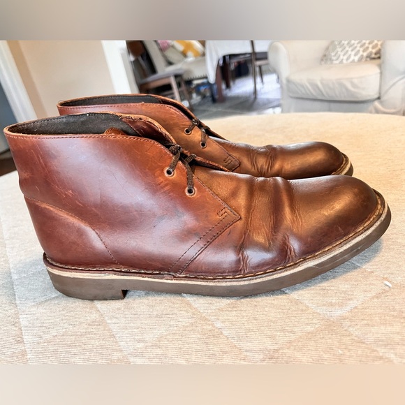 CLARKS Mens Sz 10.5 Brown Oiled Leather Desert Boots Exc Cond Orig $160 main image 4